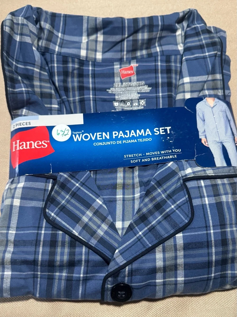 Hanes Boys Blue Plaid Woven Pajama Set